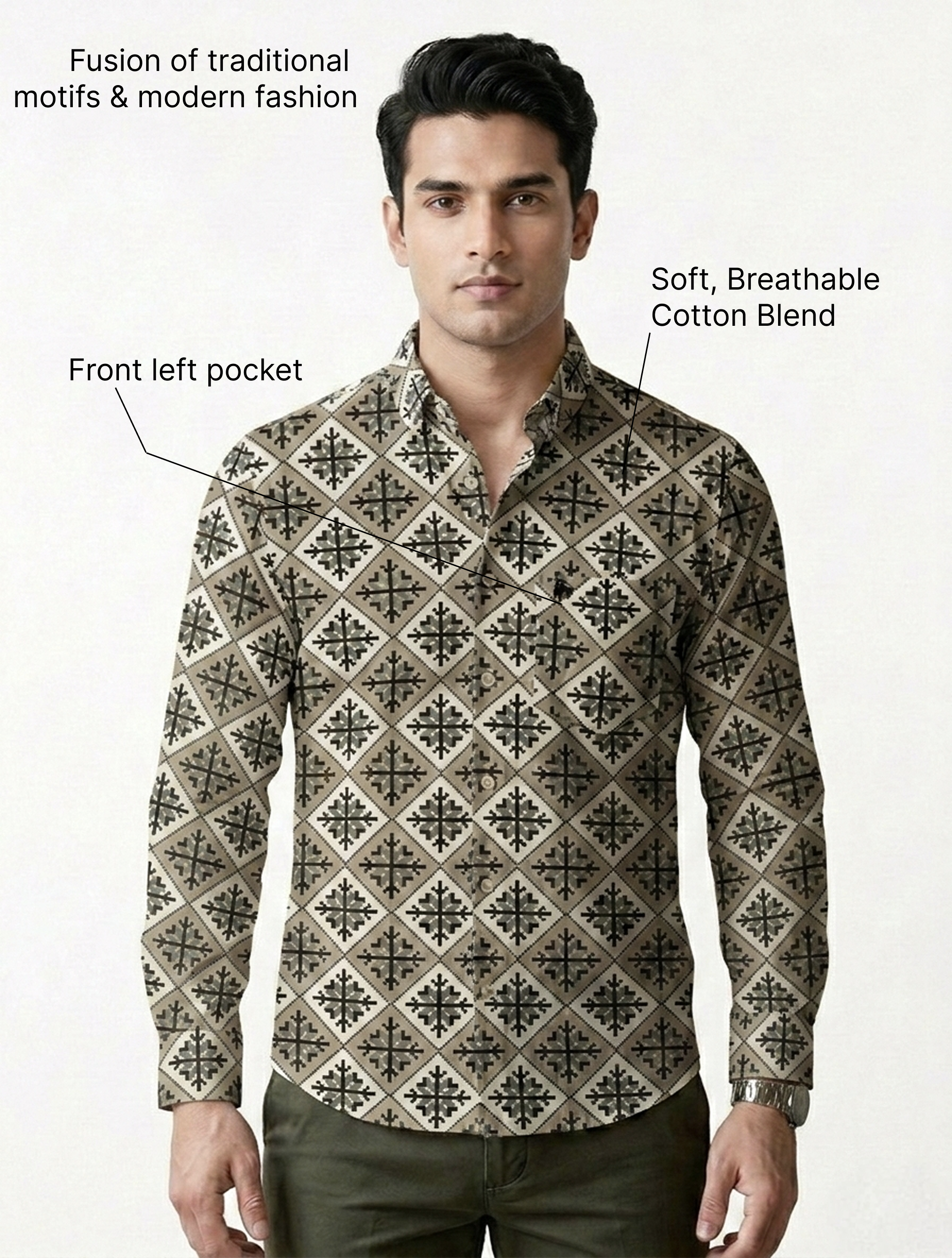 Snowflake Pattern Diamond Motifs Designer Shirt
